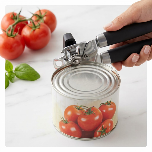 Runwayroguebeauty Heavy Duty Stainless Steel Manual Can Opener and Bottle Opener, Smooth Edge Food Grade Safety Opener with Soft Comfort Grips & Extra Large Ergonomic Rotary Knob