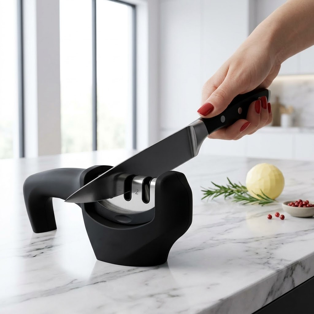 Runwayroguebeauty 4-in-1 Kitchen Knife Sharpener Kit: 3-Stage Sharpening Tool for Repairing, Restoring & Polishing Blades, Includes Cut-Resistant Glove