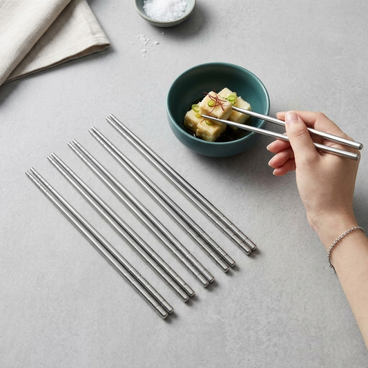 Runwayroguebeauty Reusable 304 Stainless Steel Chopsticks, 5-Pair Multi-Color Metal Chopstick Set, Lightweight Square Non-Slip Design, Professional Dishwasher Safe Tableware