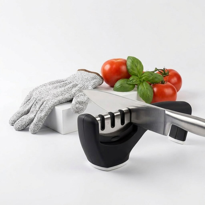 Runwayroguebeauty 4-in-1 Kitchen Knife Sharpener Kit: 3-Stage Sharpening Tool for Repairing, Restoring & Polishing Blades, Includes Cut-Resistant Glove