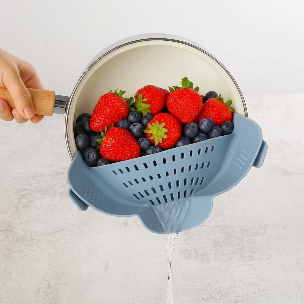 Runwayroguebeauty Silicone Clip-On Strainer for Pots and Pans, Adjustable Heat-Resistant Pasta Strainer & Kitchen Colander, Universal Food Strainer for Spaghetti, Vegetables, and Noodles